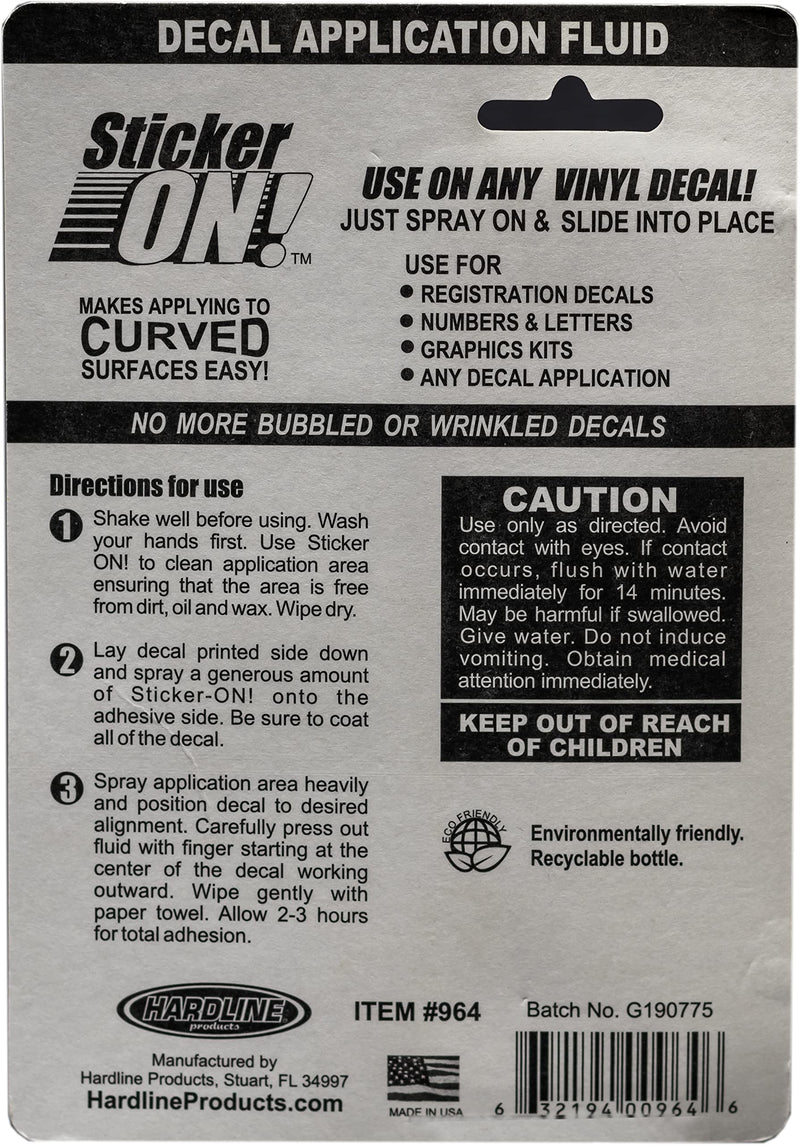 Hardline Products 964 Sticker-On! Decal Application Fluid, 2 Ounces , Black - BeesActive Australia