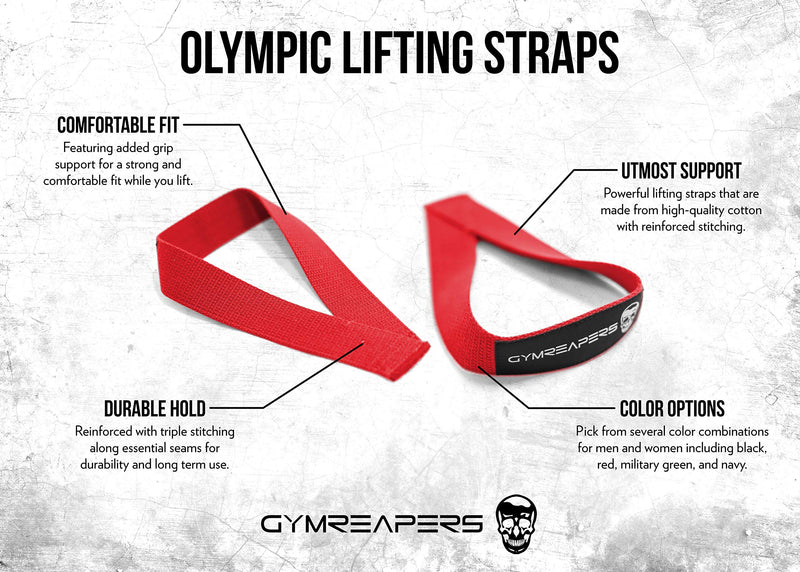 Gymreapers Olympic Lifting Straps for Weightlifting, Snatch, Clean, Powerlifting, Strongman, Deadlifts - Durable Cotton with Reinforced Stitching (Pair) Red - BeesActive Australia