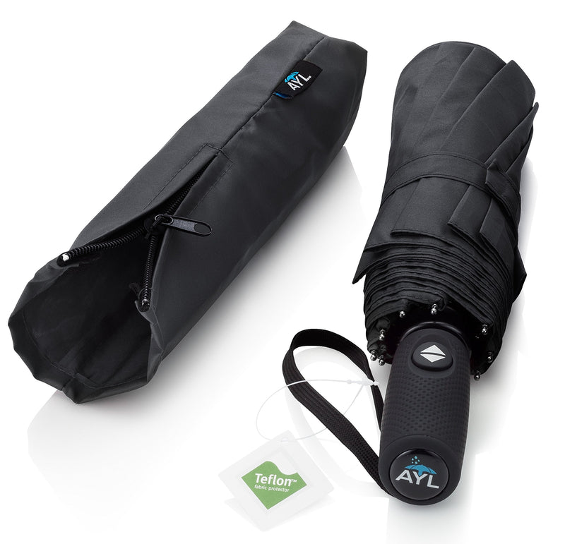 AYL Windproof Travel Umbrella Foldable - with Teflon Coating (Black) Black - BeesActive Australia