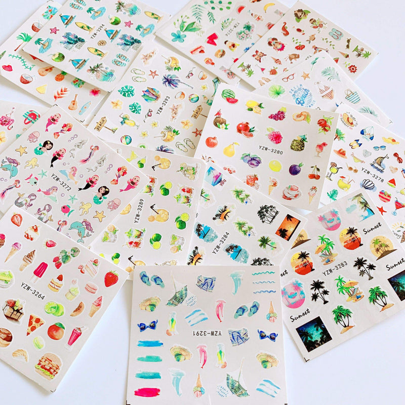 NAIL ANGEL 15sheets Nail Art Water Decals Water Transfer Sticker Different Sea Series Mermaid Holiday Beach Style Designs Fruit Decals for fingernail and toenail Manicure 10221 (10221) - BeesActive Australia