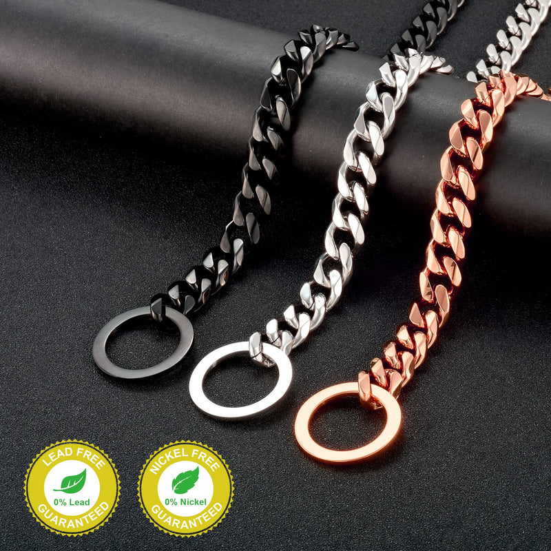 GZMZC Dog Chain Collar High Rose Gold Polished Stainless Steel Cuban Link Strong Heavy Duty Chew Proof Walking Chain Leash Collar for Small Medium Big Dogs 15MM Width 12" - BeesActive Australia