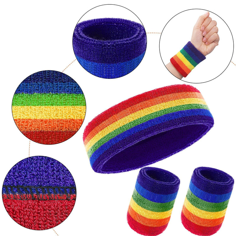 WILLBOND 3 Pieces Sweatbands Set, Includes Sports Headband and Wrist Sweatbands Striped Sweat Band for Athletic Men and Women (Rainbow) - BeesActive Australia