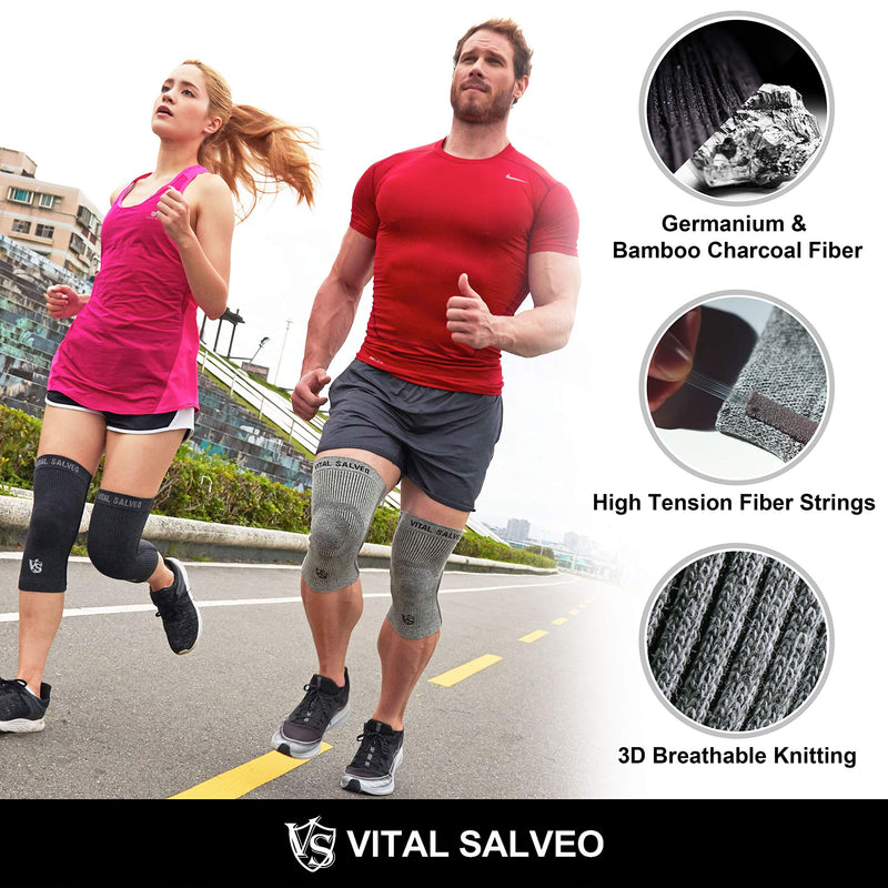 Vital Salveo-Compression Recovery Knee Sleeve/Brace S-Support, Pain Relief, Protects Joint - Ideal for Sports and Daily Wear-Dary Grey (1 Pair)-XXXL Dark Grey XXXL (1Pair) - BeesActive Australia