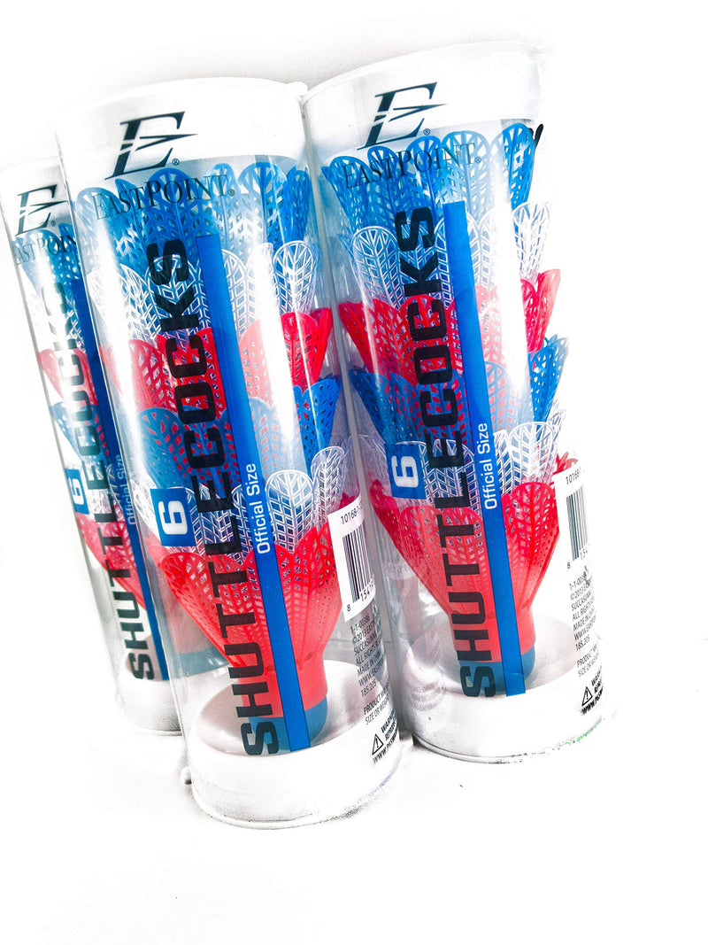 EastPoint Badminton Shuttlecocks for Badminton, 3 Containers (18Pcs) Red, White/Clear, Blue Indoor/Outdoor Birdies - BeesActive Australia