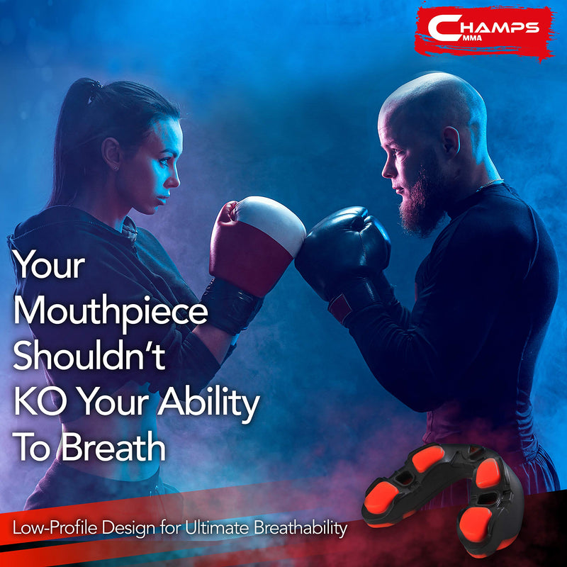 Champs MMA Mouth Guard with Case – Martial Arts Training Equipment Mouthpiece– Wrestling Mouthguard for Boxing, Muay Thai, Contact Sports for Adults and Kids 10+ Boxing Equipment Black/Red - BeesActive Australia