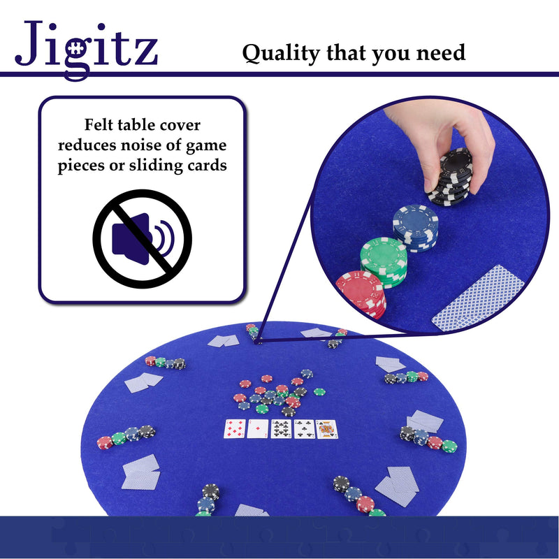 Jigitz Round Game Table Cover Fitted Table Cloth - 36in to 48in Elastic Fit Felt Poker Table Cover Protector Blue - BeesActive Australia