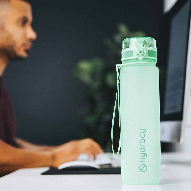 Hydracy Water Bottle with Time Marker - Large 1 Liter 32 Oz BPA Free Water Bottle - Leak Proof & No Sweat Gym Bottle with Fruit Infuser Strainer - Ideal Gift for Fitness or Sports & Outdoors Aqua Green - BeesActive Australia