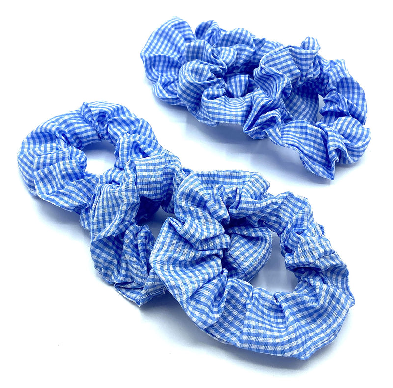 6 x Gingham Hair Scrunchies, School Hair Accessories, Girls Ponytail Pigtails Scrunchies Ginghams (Baby Blue) Baby Blue - BeesActive Australia