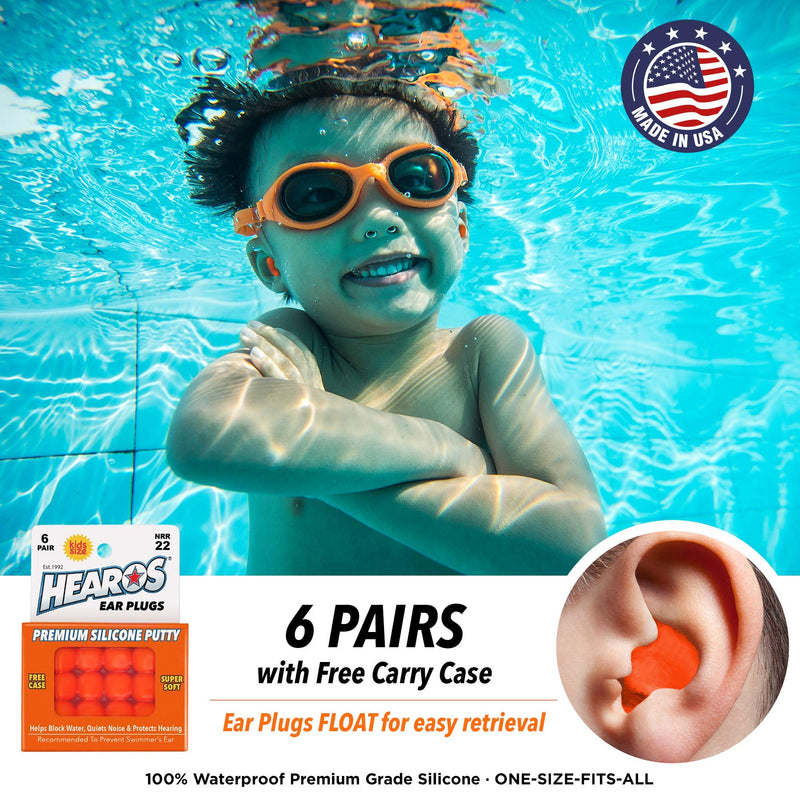 HEAROS Reusable Kids Ear Plugs for Swimming - Floating Silicone Putty, One Size Fits All Mouldable for Ultimate Comfort, Waterproof to Prevent Swimmers Ear, 6 Pairs with Case NRR 22 Hearing Protection - BeesActive Australia