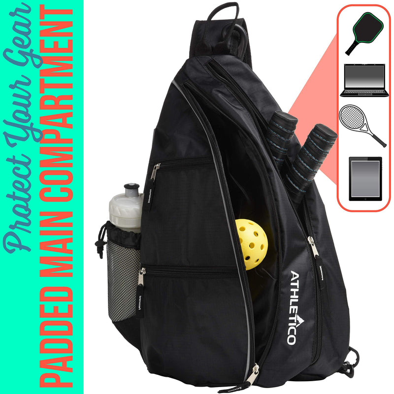 Athletico Sling Bag - Crossbody Backpack for Pickleball, Tennis, Racketball, and Travel for Men and Women (Black) - BeesActive Australia