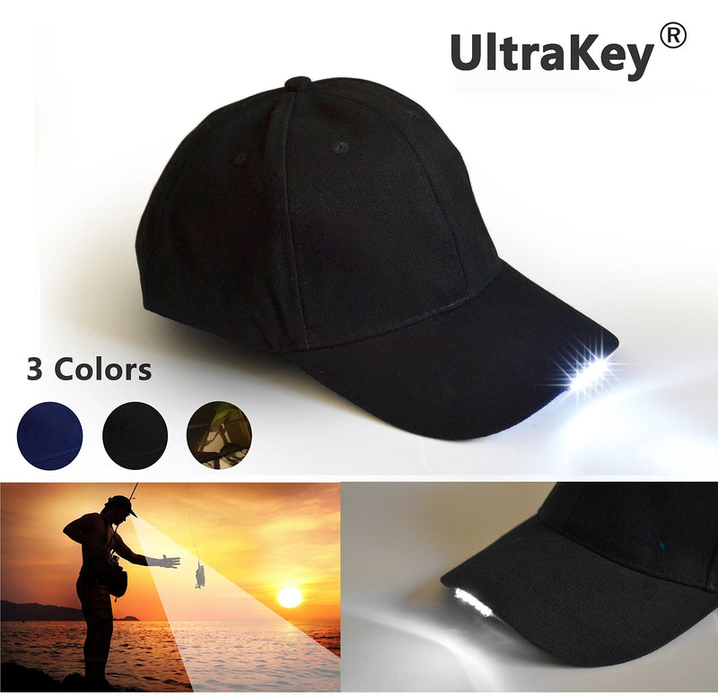 UltraKey Hands Free LED Baseball Cap Hat for Outdoor Jogging Hip Hop Party Holiday Black - BeesActive Australia