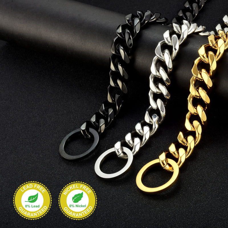 Loveshine Chain Dog Collar 18K Gold Cuban Link Dog Chain 15MM Thick Chain Collar Metal Stainless Steel Heavy Duty Slip Dog Collars for Small, Medium, and Large Dogs(16in to 26in) 12"（Can Over Head of 8" to 11") - BeesActive Australia