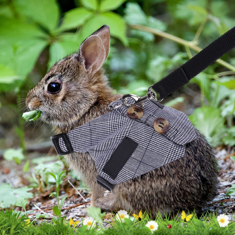 Filhome Rabbit Vest Harness and Leash Set Formal Suit Style Bunny Harness Adjustable Soft Harness with Button Decor for Rabbit Ferret Bunny Kitten Guinea Pig Small Animal Walking L Grey - BeesActive Australia