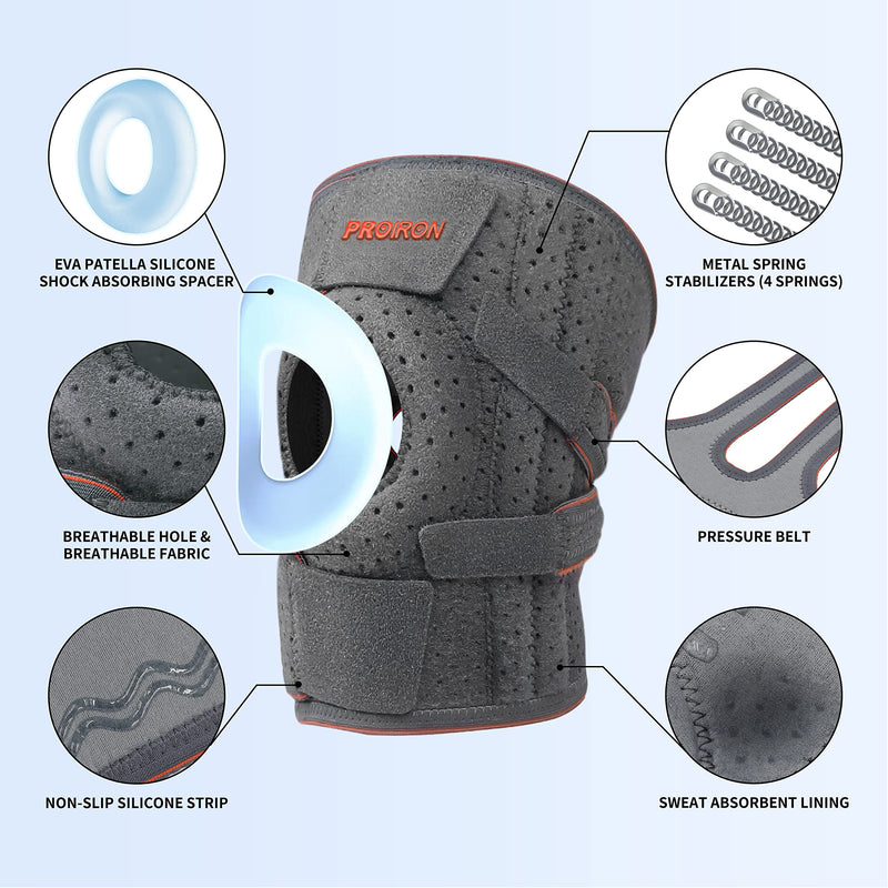 PROIRON Knee Support with Side Stabilizers & Patella Gel Pads, Adjustable Compression Knee Brace for Meniscus Tear, Arthritis, Men Women Injury Recovery, ACL, Joint Pain, Running, Walking, Sports Gray - BeesActive Australia