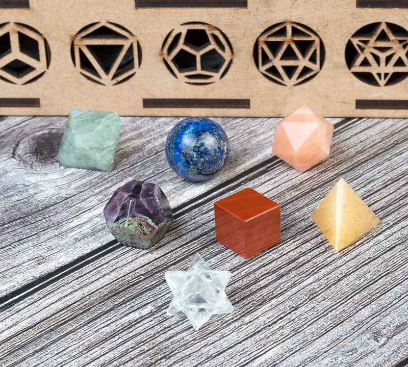 Crocon Mix Seven Chakra 7Pcs platonic solids crystal geometry set, Platonic Solids Sacred Geometric stones for Meditation Reiki Balancing Healing Chakra Stone Cleansing Spiritual Good Luck (15-20 mm) #03 Mix Chakra Set of 7 - BeesActive Australia