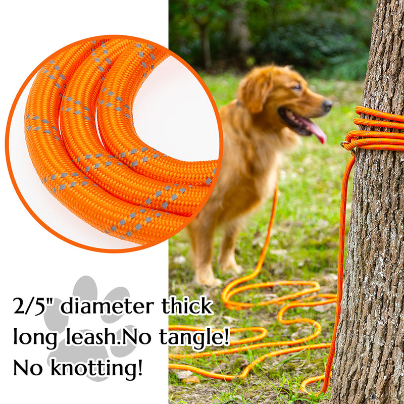 Segzwlor Long Dog Leash - 30ft, 50ft Reflective Training Heavy Duty Rope Dog Leash - Nylon Dog Lead Check Cord for Walking, Hunting, Camping, Running, etc. Easy Control for Small, Medium, Large Dogs 50 FT Orange - BeesActive Australia