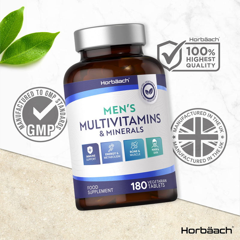 Men's Multivitamins and Minerals | 180 Tablets | 19 Vitamins & Minerals | Vegetarian Food Supplement | by Horbaach - BeesActive Australia