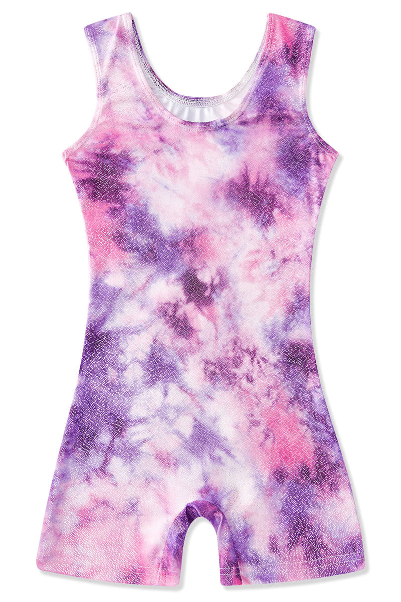Funnycokid Girls Gymnastics Leotards with Shorts Sparkle Dance Unitards Mermaid Active Biketards 2-10 Years Purple Tie Dye 5-6 Years - BeesActive Australia