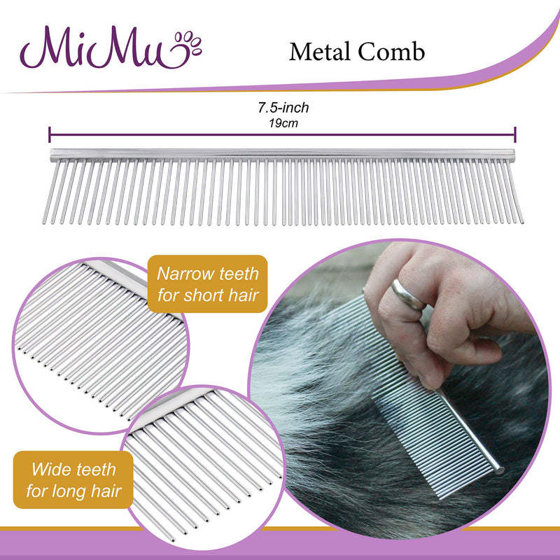 MiMu Undercoat Dog Brush for Shedding - 2-Sided Dematting Dog Rake Brush with Bonus Metal Tooth Comb for Dog Grooming - BeesActive Australia
