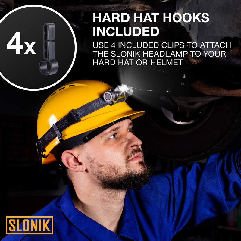 SLONIK Rechargeable Headlamp for Adults - 1000 Lumens Super Bright 60 ft Beam LED Flashlight - Lightweight, Heavy-Duty, IPX8 Waterproof Hard Hat Light - Camping Gear, Running Headlight, Black Professional Grade - BeesActive Australia
