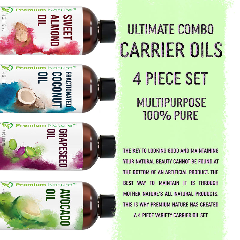 Carrier Oils For Essential Oil - 4 Piece Variety Pack Gift Set Coconut Oil Grapeseed Oil Avocado Oil & Sweet Almond Best Oils for Stretch Mark Dry Skin Moisturizer Hair Packaging May Vary 4oz Each - BeesActive Australia