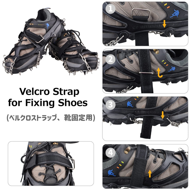 Azarxis Crampons Ice Traction Cleats, Ice Snow Grips for Boots and Shoes, Anti Slip 19 24 Stainless Steel Spikes, Safe Protect for Women Men Walking, Jogging, Climbing or Hiking Black - 24 Spikes Large - BeesActive Australia