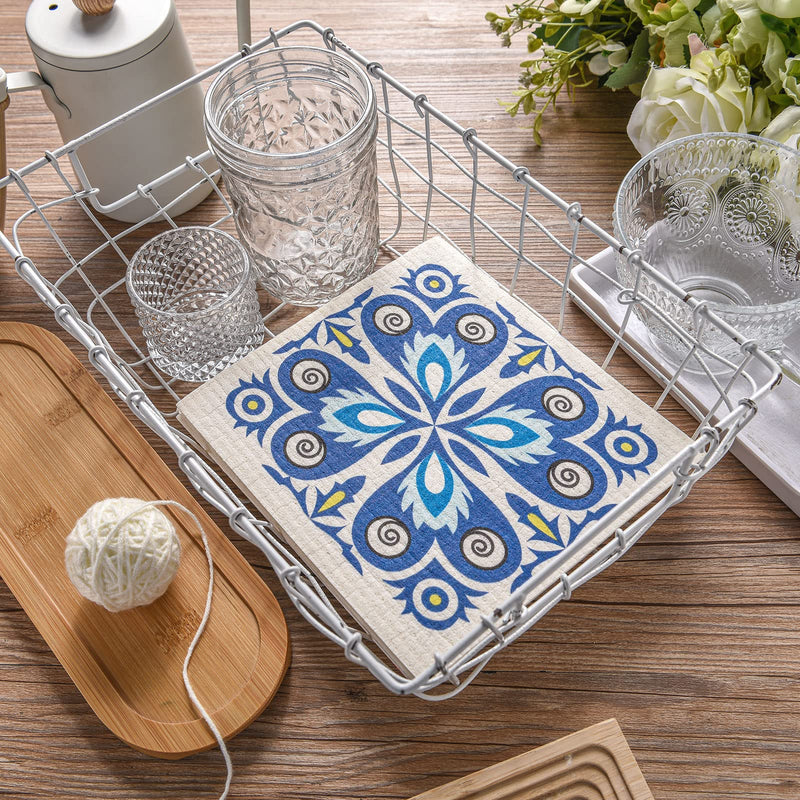 WILLBOND 9 Pieces Blue Style Swedish Kitchen Dishcloths Reusable Absorbent Hand Towels Sponge Cloth for Baking Cooking Kitchen Home Decoration Housewarming Gift Blue Print - BeesActive Australia