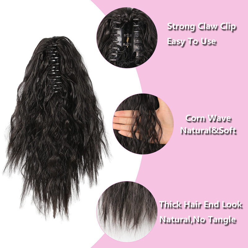MEIRIYFA Short Black Ponytail Extension Curly Wavy Ponytail Extension Clip In On Ponytail Synthetic Hair Piece Heat Resistant for Daily Use 40 cm - BeesActive Australia