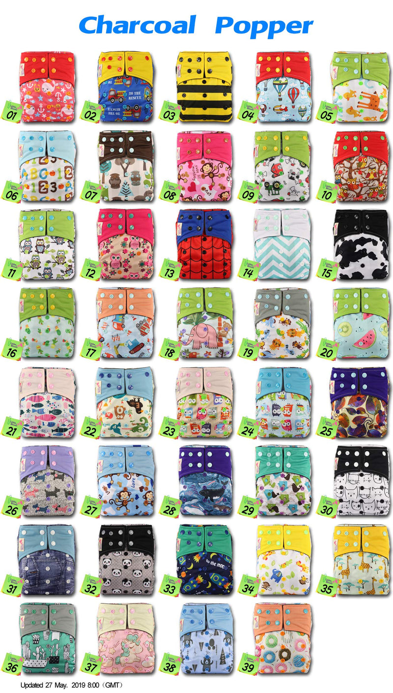 Littles & Bloomz, Reusable Pocket Real Cloth Nappy Washable Diaper Bamboo Charcoal, Pattern 1, with 1 Bamboo Insert P01 - BeesActive Australia