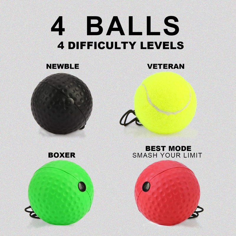 Boxing Reflex Ball Set 4 Difficulty Levels Punching Ball Reflex Balls Equipment Fight Speed Training Reaction Hand Eye Coordination Practicing with Headband Bag Great for Indoor and Outdoor Gym Sports - BeesActive Australia