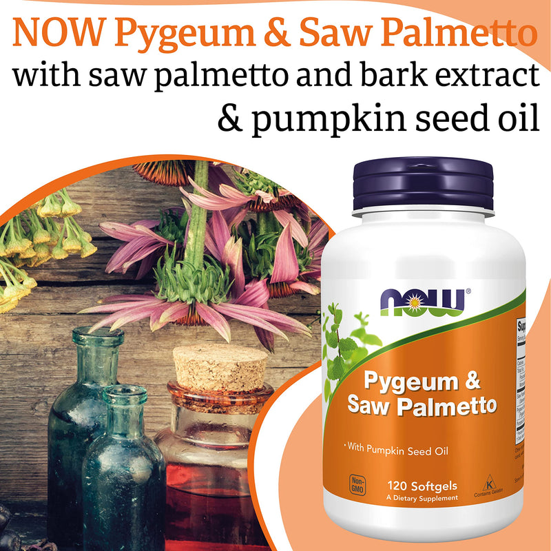 Now Foods, Pygeum & Saw Palmetto, 120 Softgels, Lab-Tested, Pumpkin Seed Oil, Saw Palmetto, Gluten Free, Soy Free - BeesActive Australia