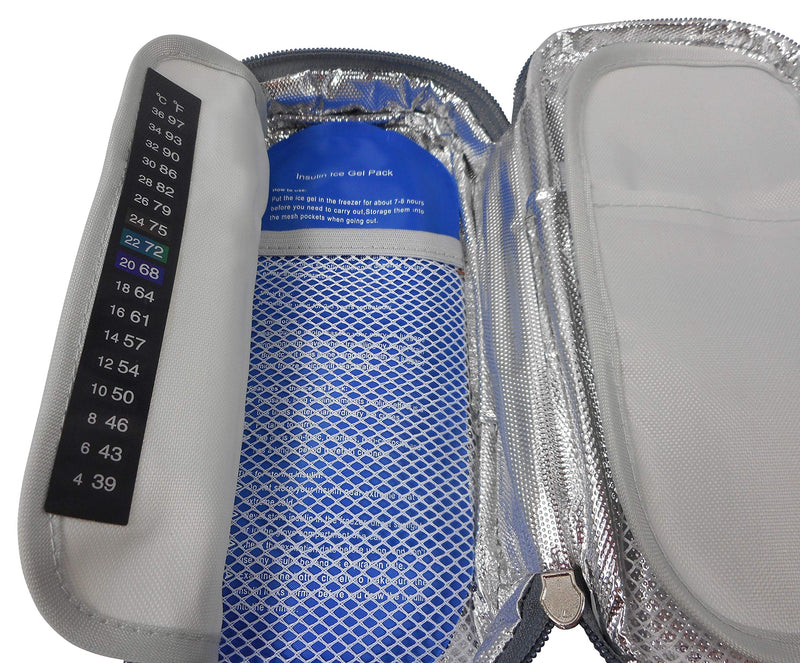 Travel Insulin Cool Bag by HEALUA- Diabetic Organizer Portable Medical Travel Cooler Case Pack with 2 X 48 Hour Extra Cool Reusable Ice Packs, Thermometer & Used Needle Pouch - Carry On Approved Size 1 Count (Pack of 1) - BeesActive Australia