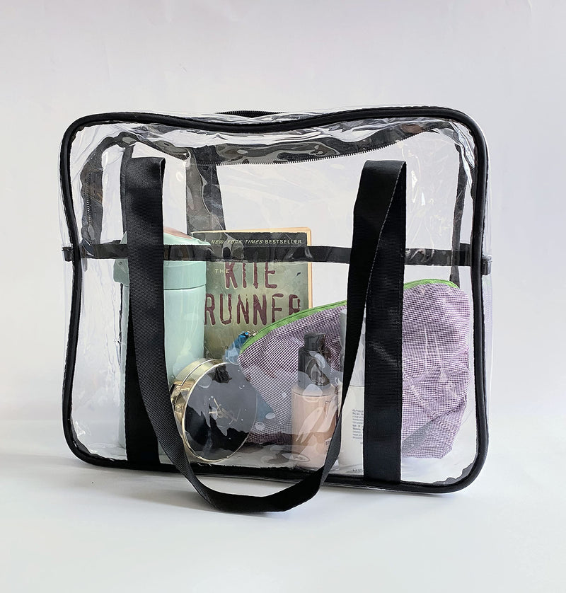 FIYUK Clear Toiletry Bag Transparent Cosmetic Makeup Beach Tote Bag Lightweight Waterproof Organizer Large Storage (Black) Black - BeesActive Australia