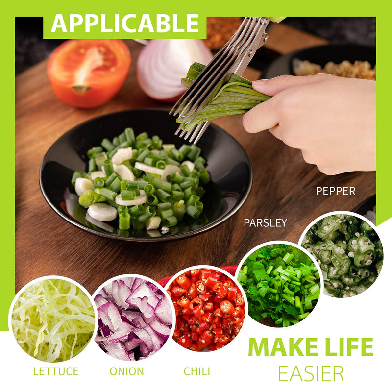 2023 Updated Herb Scissors Set - Herb Scissors With 5 Blades and Cover, Cool Kitchen Gadgets for Cutting Shredded Lettuce, Cilantro Fresh, Green Onion Fresh and etc. Also Can Used for Cutting Paper. Green and White - BeesActive Australia