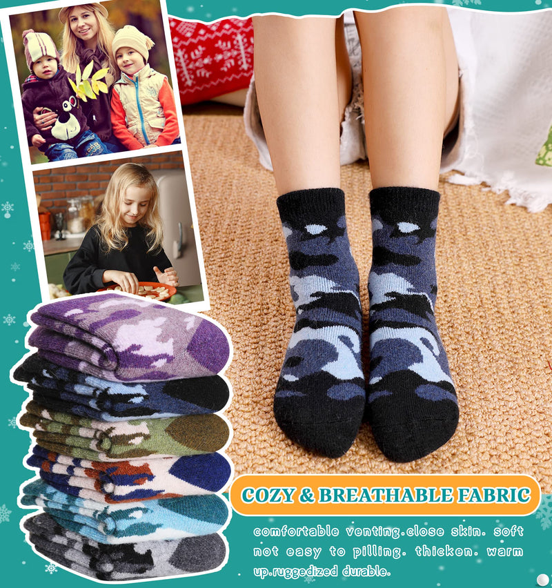Kids Wool Warm Socks Boys Girls Hiking Thick Winter Thermal Soft Cozy Toddlers Crew Socks 6 Pairs 6 Pairs Camouflage 4-7 Years - BeesActive Australia