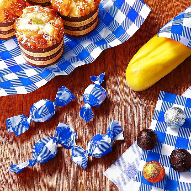 Epakh 100 Pcs Deli Paper Sandwich Checkered Paper Oktoberfest Food Wrapping Grease Resistant Liner Papers Wax Paper Sheets Carnival Oktoberfest Decor Barbecues Picnics 12 x 10 Inch (Blue and White) Blue and White - BeesActive Australia