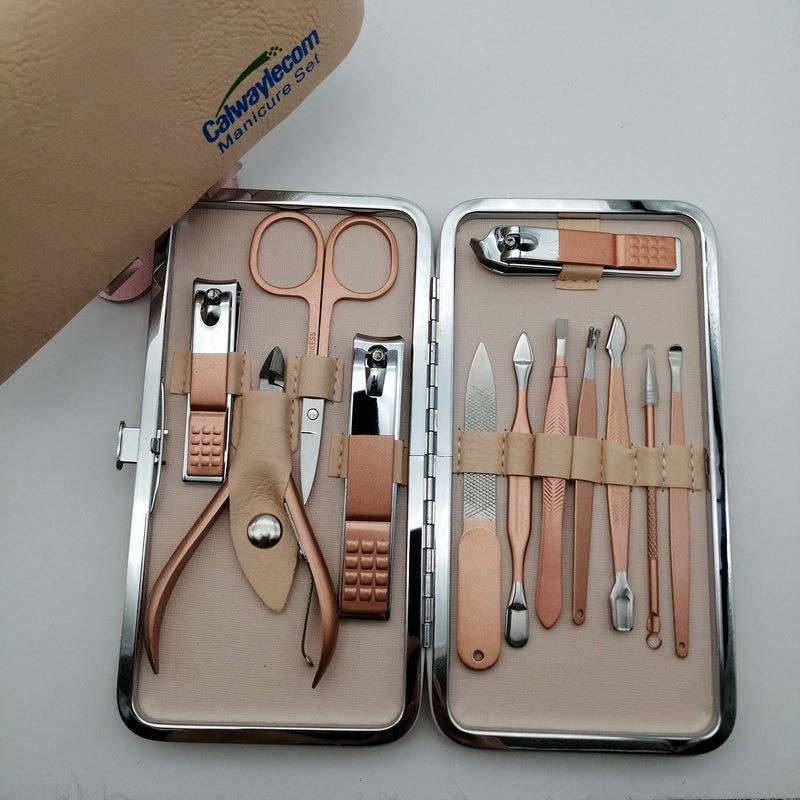 Calwaylecom Nail Clippers Set Manicure & pedicure kit 12 In 1 clippers nail set 18 In 1 Stainless Steel Nail Kit Tools Nail Grooming Kit travel manicure kit for Women with Leather Case (Rose Gloden-12PCS) Rose Gloden-12PCS - BeesActive Australia