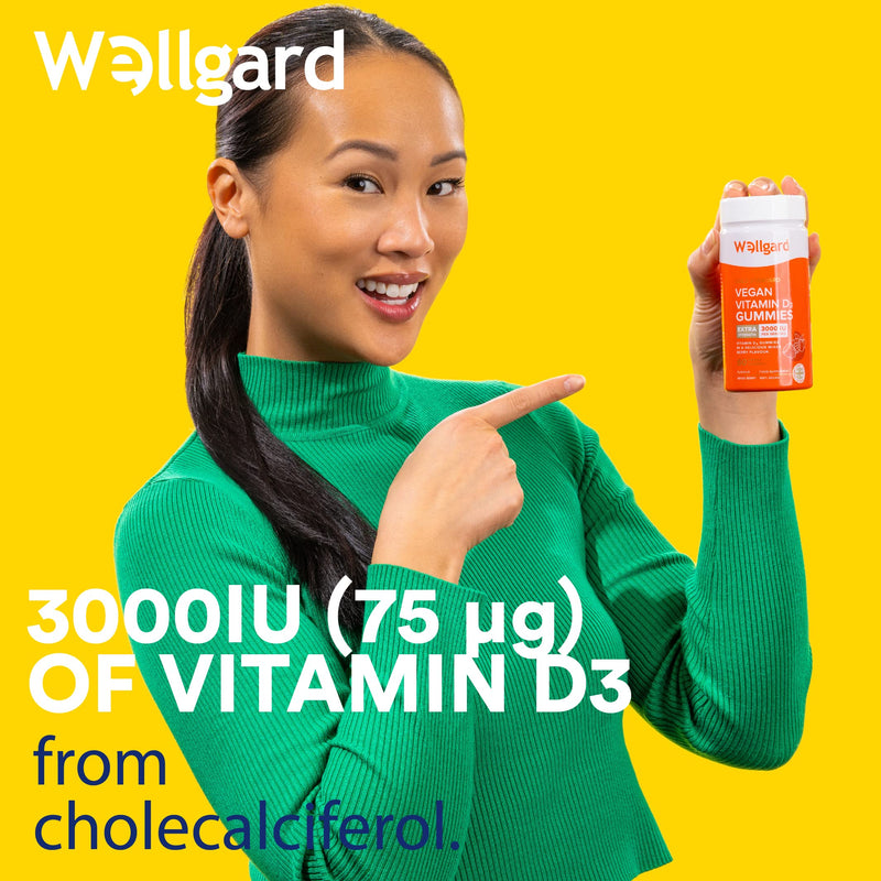 High Strength Vitamin D3 Gummies 3000 IU by Wellgard - 60 Vegan Vitamin D Gummies Adults, Chewable Vitamin D, Mixed Berry Flavour Adult - BeesActive Australia