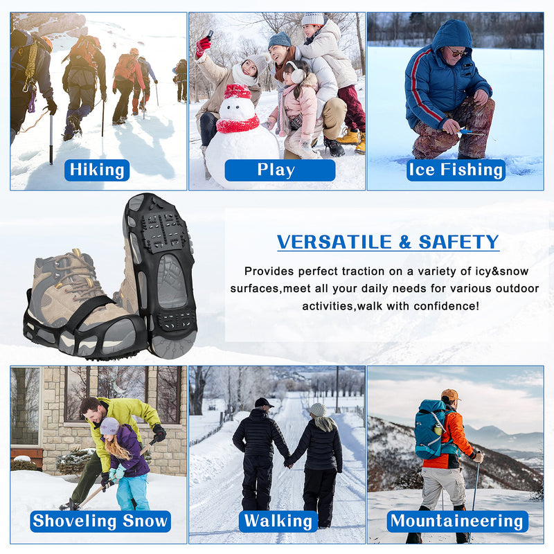 Ice Cleats for Shoes and Boots,Snow Traction Cleats Crampons for Women Men Kids Anti Slip 24 Spikes Shoes Walk Traction Cleats on Snow and Ice With Adjustable Strap Large(7.5-10 men/9-11 women) - BeesActive Australia