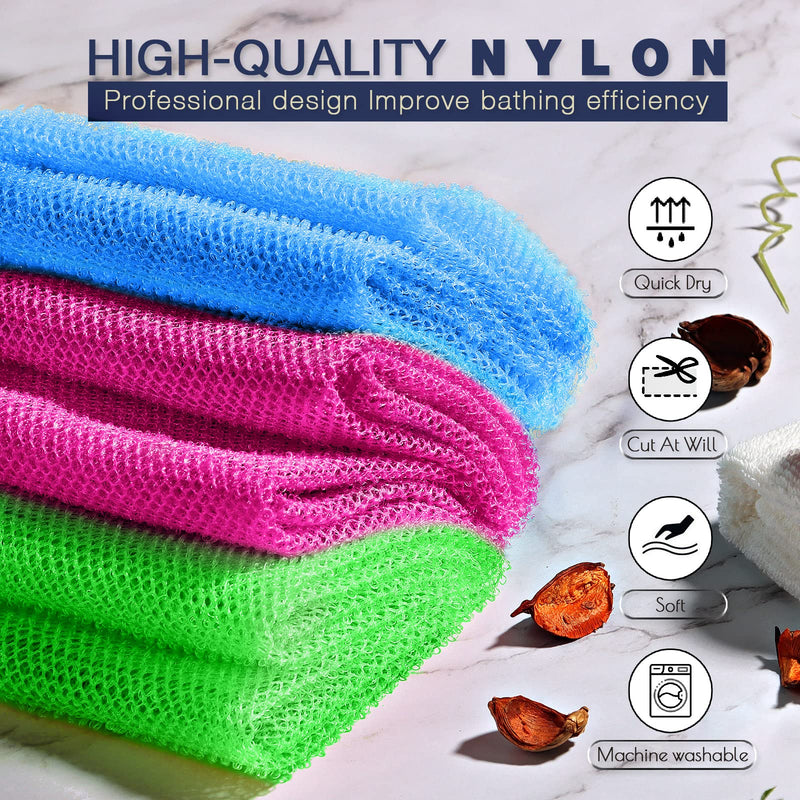 3 Pieces African Bath Sponge African Net Long Net Bath Sponge Exfoliating Shower Body Scrubber Back Scrubber Skin Smoother,Great for Daily Use (Rose Red, Blue, Green) Rose Red, Blue, Green - BeesActive Australia