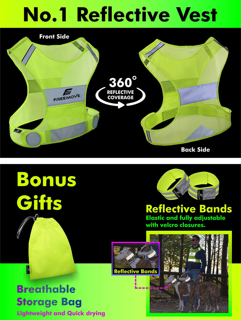 FREEMOVE Reflective Vest Running Gear + 2 Bands & Bag / Ultralight & Comfy Safety Vests for Running, Walking, Cycling Medium - BeesActive Australia