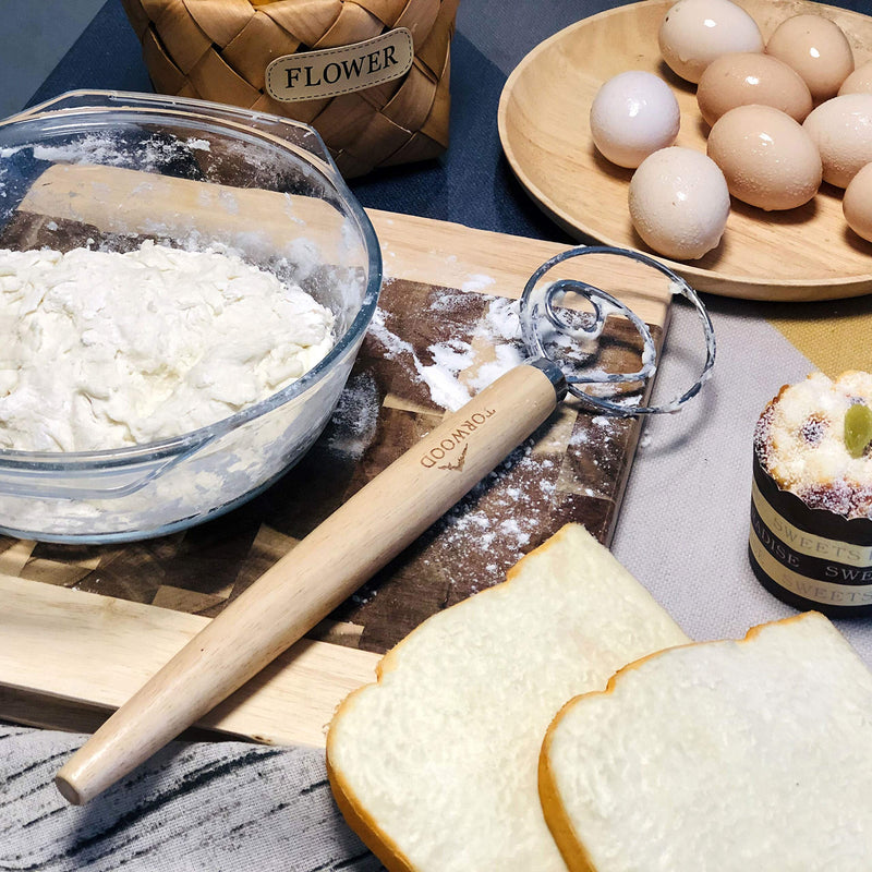 2 Pack Danish Dough Whisk Large 13.5 inches Torwood Stainless Steel Wooden Dutch Style Hook for Baking, Loaves, Pastries and Pizza, comes with a Dough Scraper 2 - BeesActive Australia