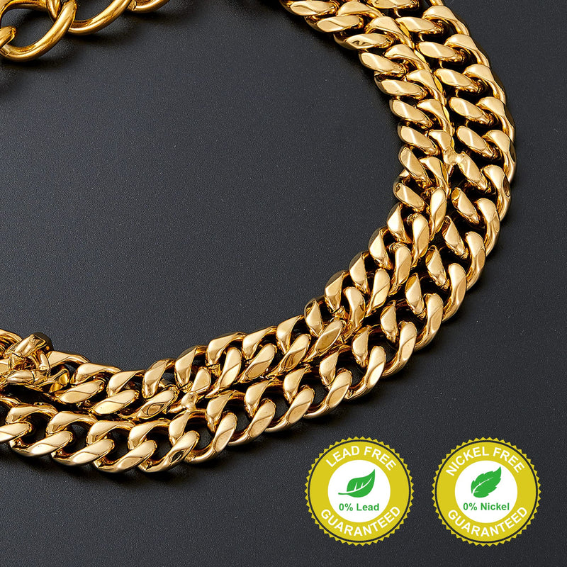 W/W Lifetime Gold Dog Chain Collar Walking Metal Chain Collar with Design Secure Buckle,18K Cuban Link 24MM Strong Heavy Duty Chew Proof for Medium Large Dogs American Pitbull German Shepherd 24"(Suits Dog Neck 22" to 23.5") - BeesActive Australia