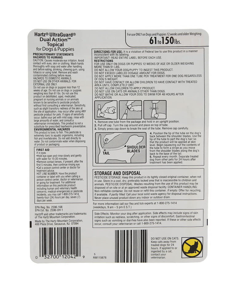 Hartz UltraGuard Dual Action Flea & Tick Topical Dog Treatment and Flea and Tick Prevention, 6 Months, 60+ Pound Dogs - BeesActive Australia