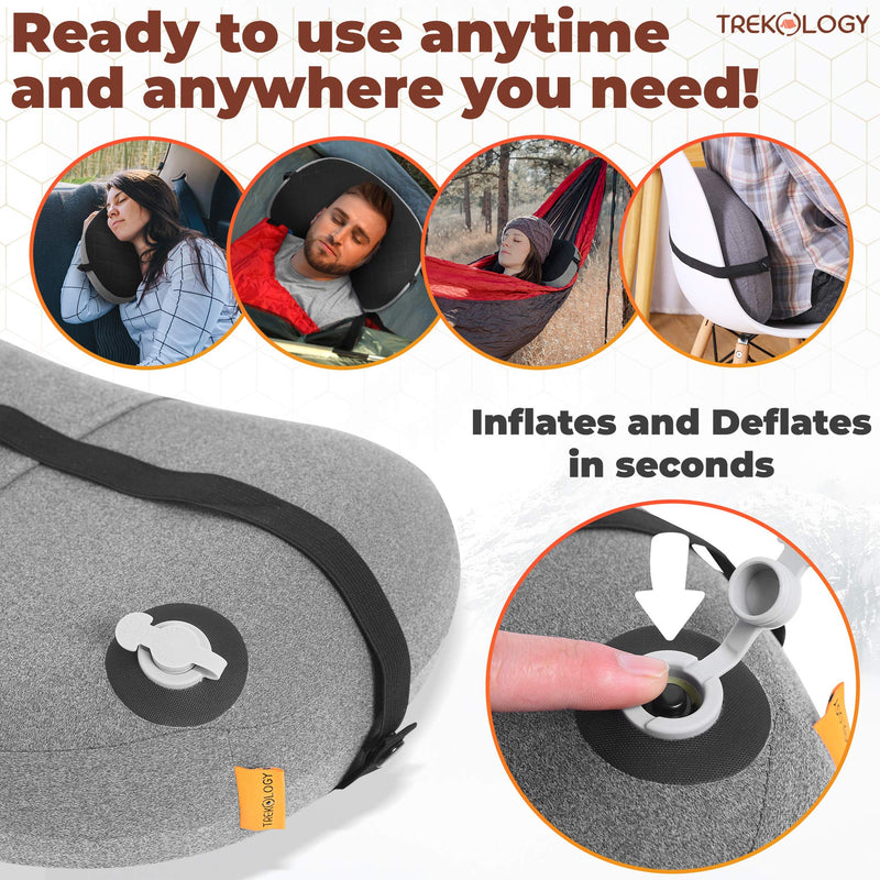 Inflatable Pillow for Camping, Backpacking Pillow, Travel, Hiking, Camping Pillow- Removable Foam Cover, Compact Ultralight Blow Up Air Pillows for Sleeping, Pad Attachment Strap for Camp Mat. - BeesActive Australia