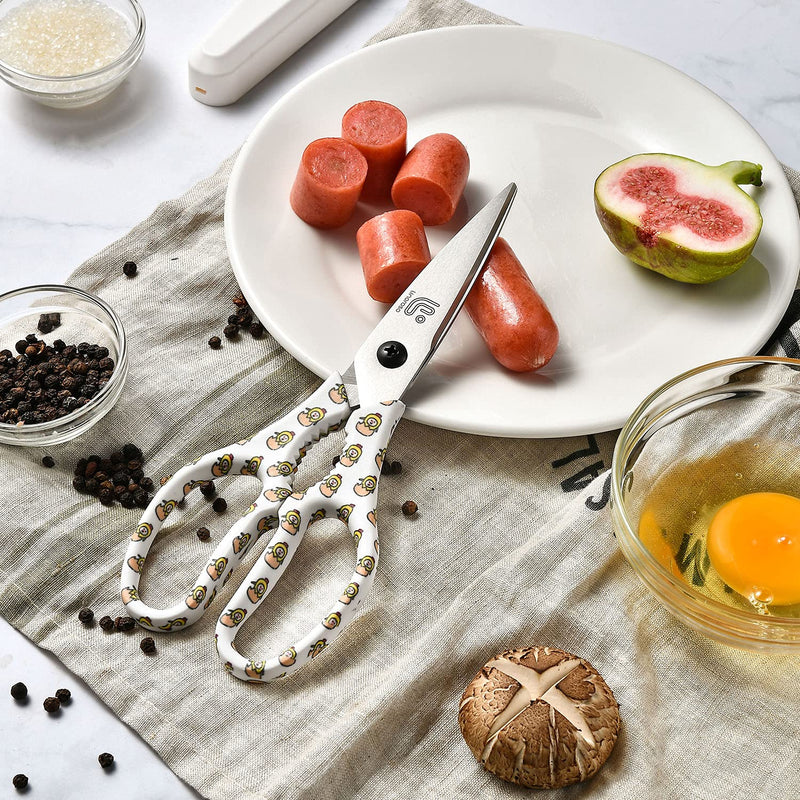 Linoroso Kitchen Scissors Heavy Duty Kitchen Shears with Magnetic Holder Made with Japanese Steel 4034, Multipurpose Ultra Sharp Cooking Scissors for Meat/Vegetables/BBQ/Herbs/Pizza (Graphic,Chick) White/Chick - BeesActive Australia