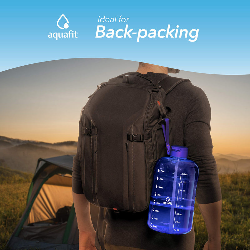 AQUAFIT 1 Gallon Water Bottle with Time Marker - Large Water Bottle Gallon Water Bottle Motivational One Gallon Water Bottle with Straw 1 Gallon Water Jug with Time Marker 1 Gallon Big Water Bottle Dark Blue - BeesActive Australia