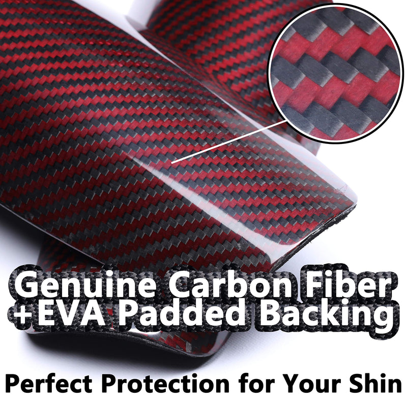 Carbon Fiber Soccer Shin Guards, with Portable Carrying Case and Sleeves, Super Strong, Ultra Light, Shock Resistance, Air Permeability, Suitable for Adult, Youth, Kid, Effective Protection Glossy Red Small - BeesActive Australia