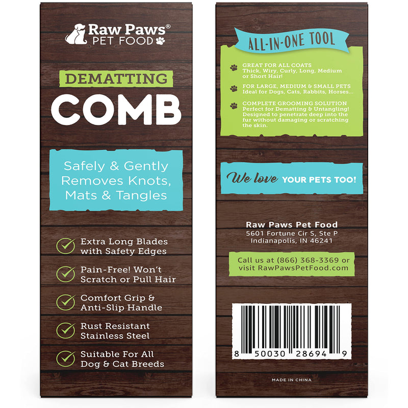 Raw Paws Pet Dematting Comb for Dogs Long Hair to Medium with Long Blades with Safety Edges - For Removing Mats, Tangles & Knots - De-matting Tool for Dogs - Dog Tangle Comb - Dog Mat Tool - Dog Tangle Brush - BeesActive Australia