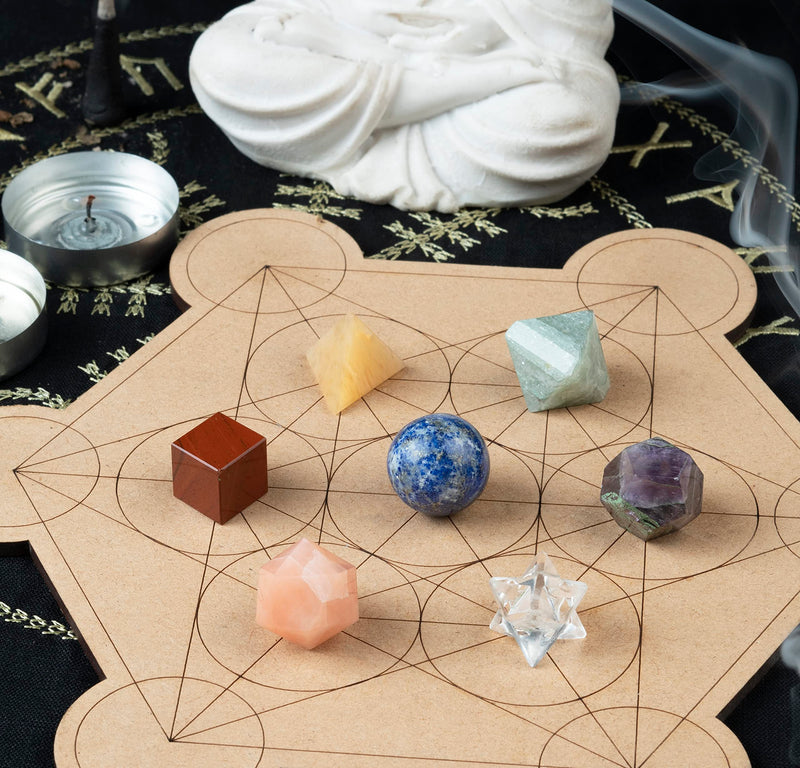 Crocon Mix Seven Chakra 7Pcs platonic solids crystal geometry set, Platonic Solids Sacred Geometric stones for Meditation Reiki Balancing Healing Chakra Stone Cleansing Spiritual Good Luck (15-20 mm) #03 Mix Chakra Set of 7 - BeesActive Australia